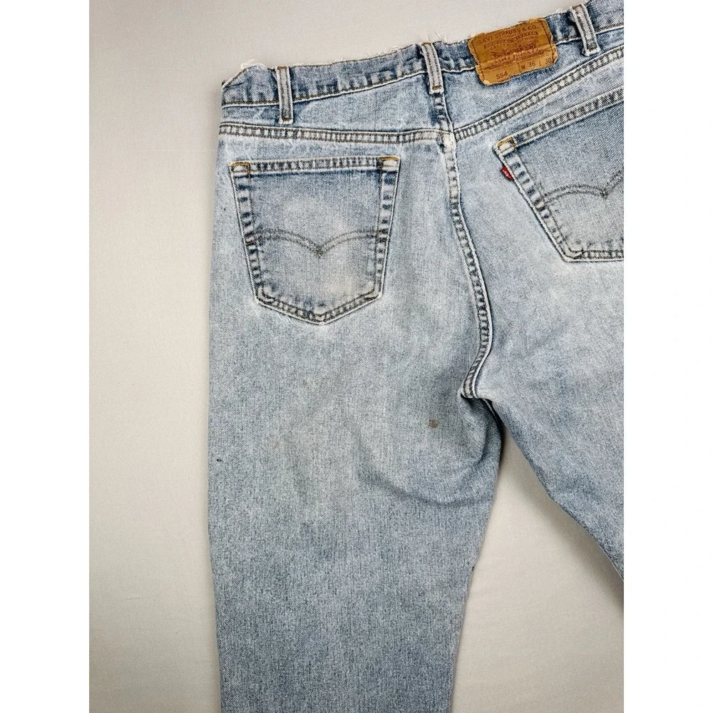 Vintage 90s Levi's 554 Jeans 35x30 USA Made Distressed Paint Workwear Denim